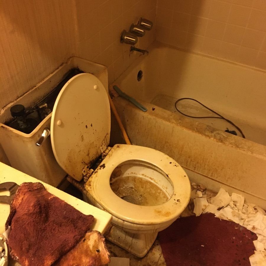 An overwhelming, contaminated bathroom before ATX Decon